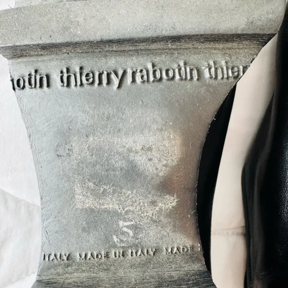 Thierry Rabotin Black Leather Slip On Loafers Shoes 5 Made in Italy Quiet Luxury
